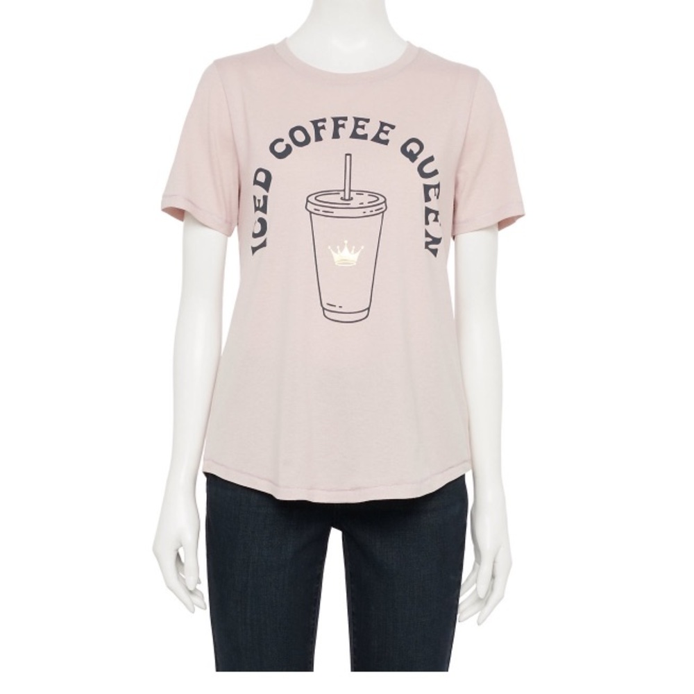 Mighty Fine Light Mauve/Pink Iced Coffee Queen 👑VNeck Graphic T. Various Sizes